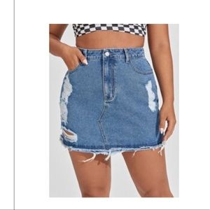 High waisted Ripped Jean Skirt
